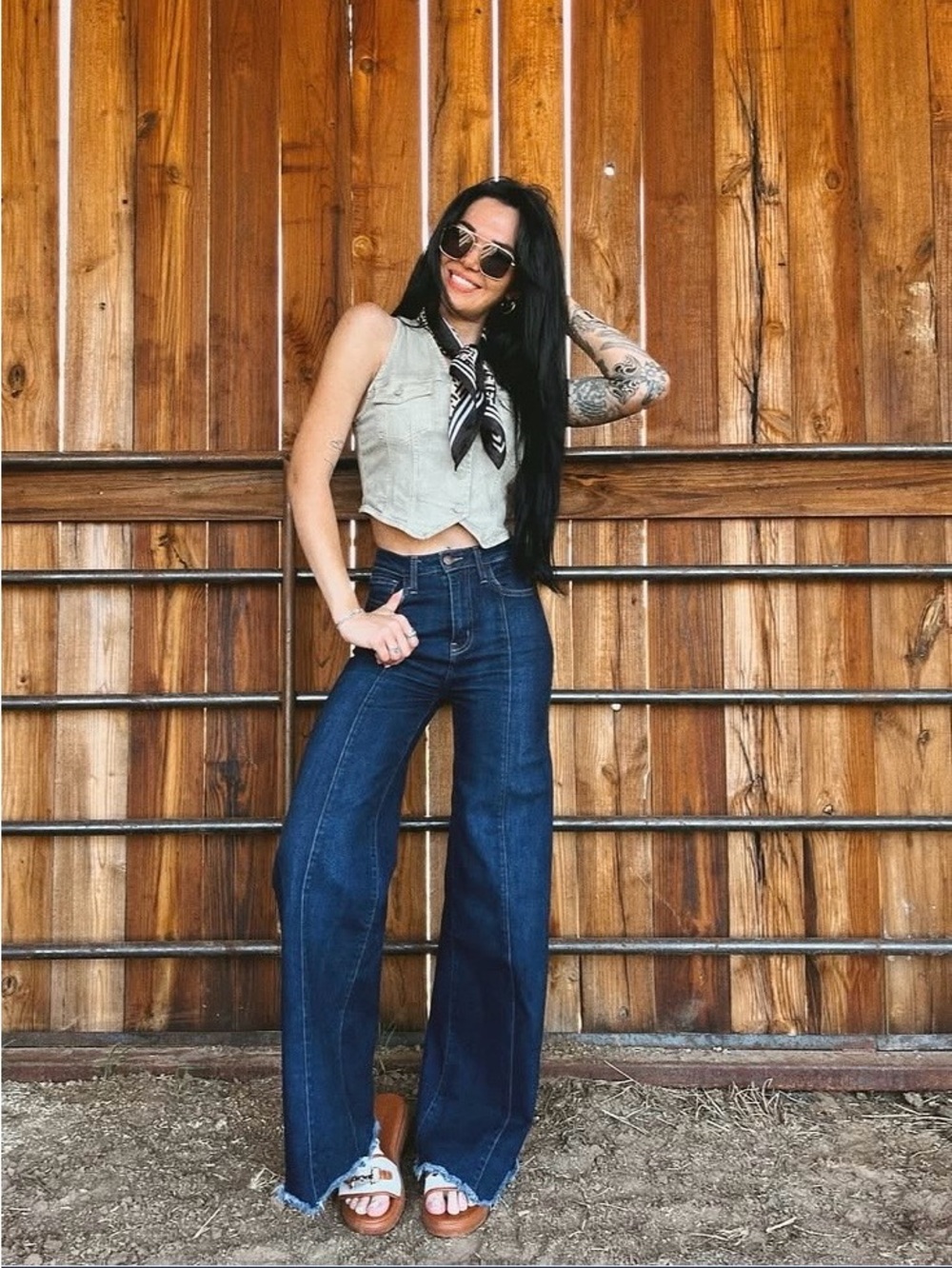 O2 Denim High-Waist Wide Leg Dark Blue Jeans - Women